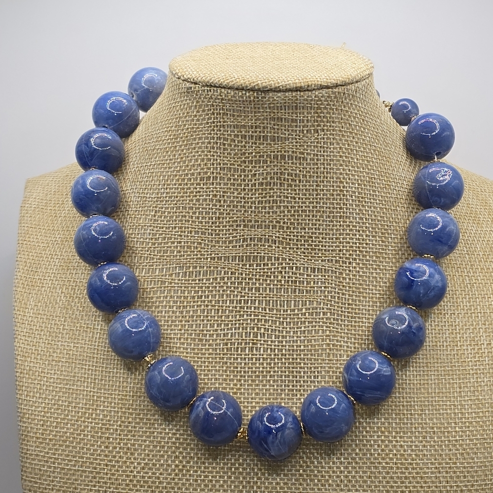 Hong Kong Marbled Blue Acrylic Chunky Necklace